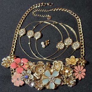 Talbots statement necklace. Dainty rhinestone bracelets, faux pearl earrings